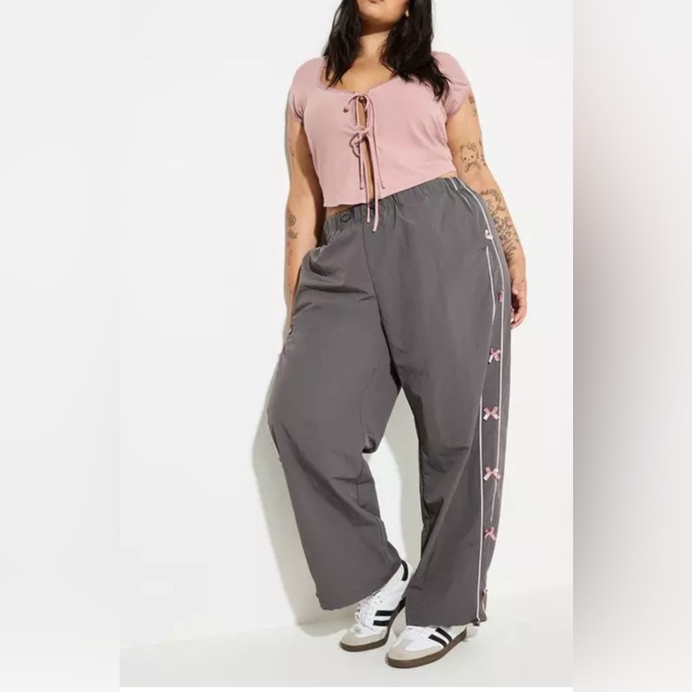Women's Charcoal Track Pants with Pink Bows
